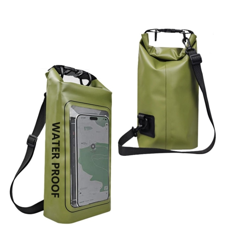2-in-1 Outdoor Cycling Crossbody Phone Bag PVC Swimming IPX6 Waterproof Bag (Green) Size: 5L