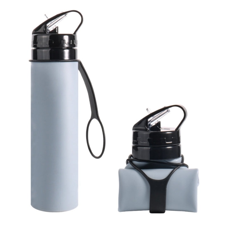 Folding Silicone Riding Water Cup Portable Environmental Protection Shatterproof Silicone Water Bottle (Grey)