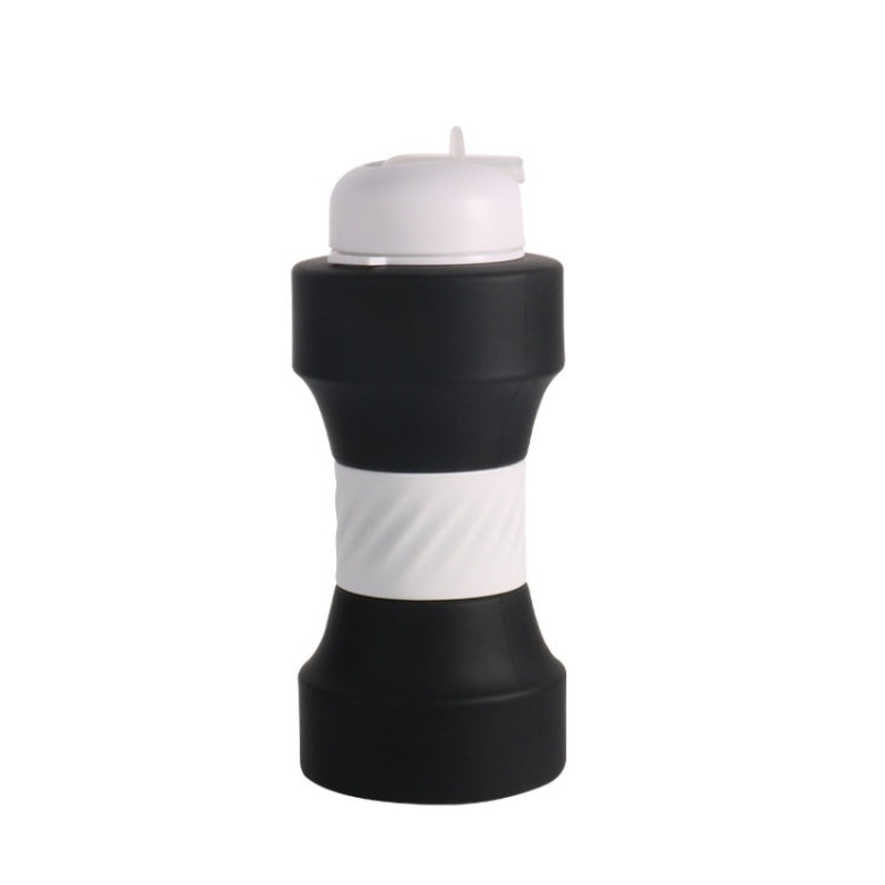 Large Capacity Sports Silicone Water Bottle Foldable Fitness Dumbbell Water Mug (Black)