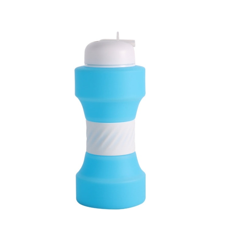 Large Capacity Sports Silicone Water Bottle Foldable Fitness Dumbbell Water Mug (Sky Blue)