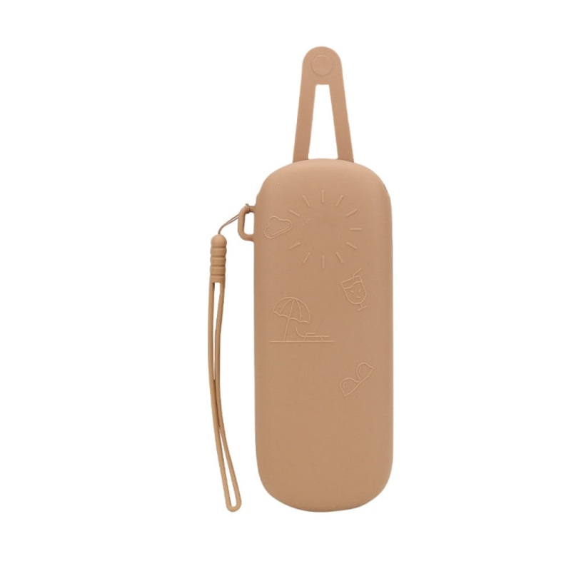 Magnetic Portable With Lanyard Sunglasses Protective Case Silicone Eyeglasses Storage Bag(Brown)