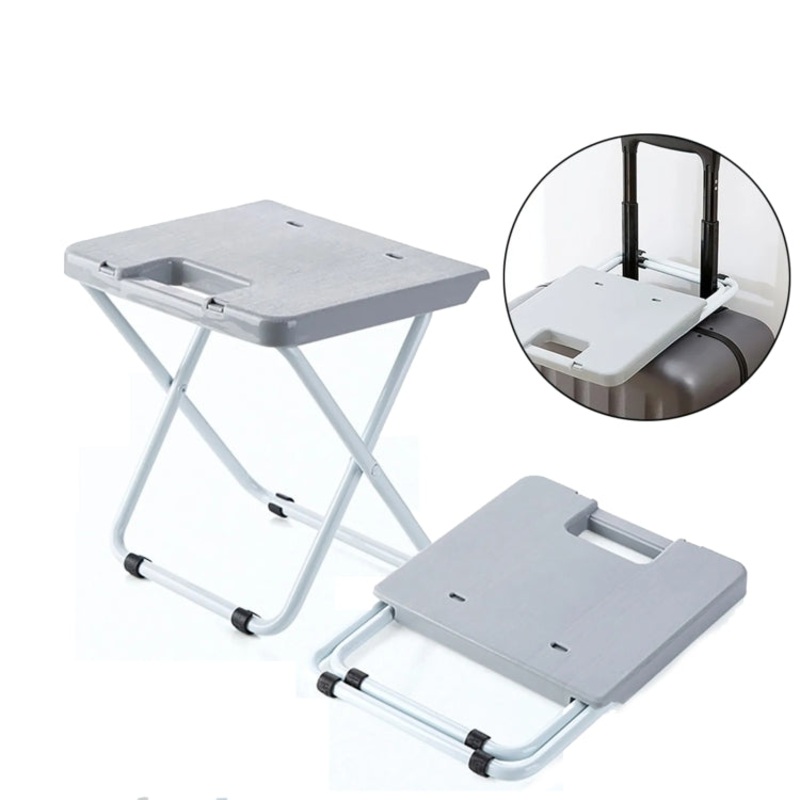 Portable Folding Stool Iron Frame Legs Lightweight Collapsible Chair (Grey)