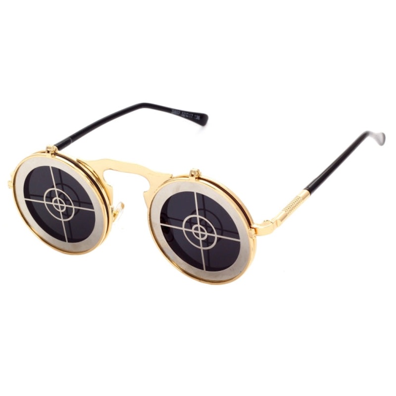 Steampunk Sunglasses Round Metal Flip Up Glasses For Men and Women, Style: Shooting C14