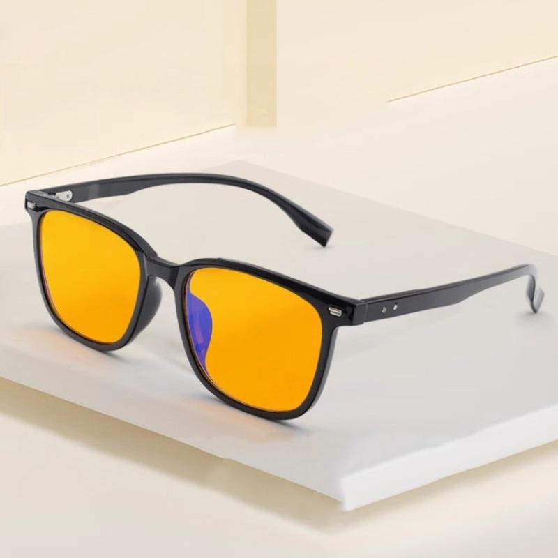 Watching Cell Phone Playing Games Anti-Blue Light Glasses Postoperative Flat Glasses, Color: Black Frame+Dark Yellow Lens