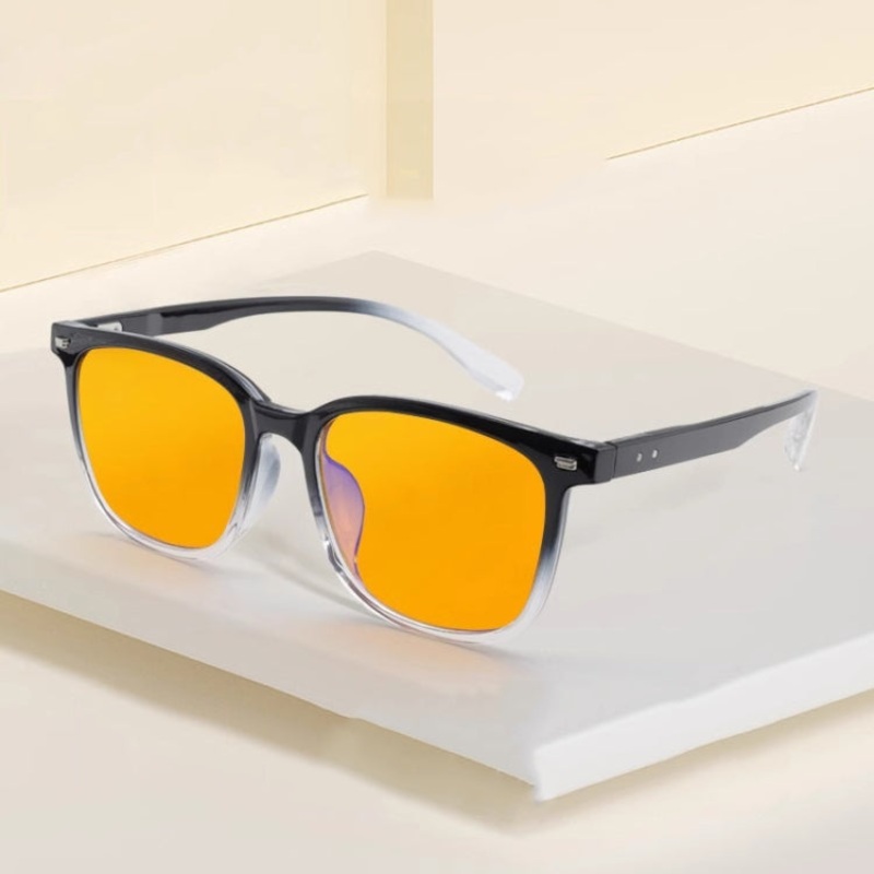 Watching Cell Phone Playing Games Anti-Blue Light Glasses Postoperative Flat Glasses, Color: Gradual Black Frame+Dark Yellow Lens