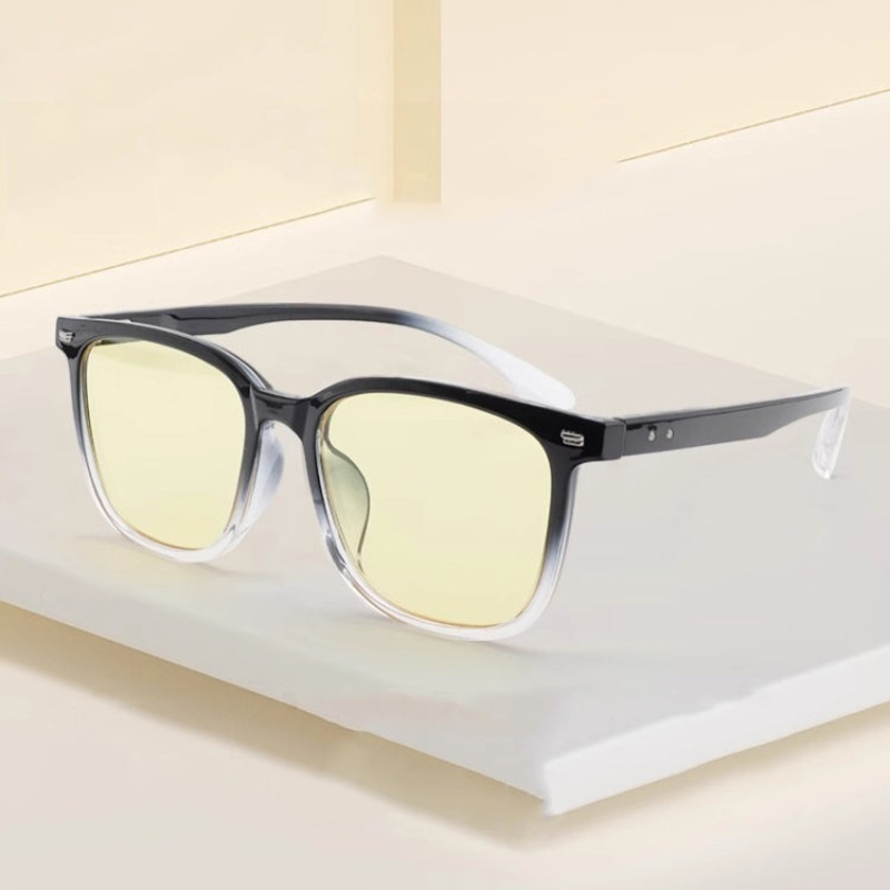 Watching Cell Phone Playing Games Anti-Blue Light Glasses Postoperative Flat Glasses, Color: Gradual Black Frame+Light Yellow Lens