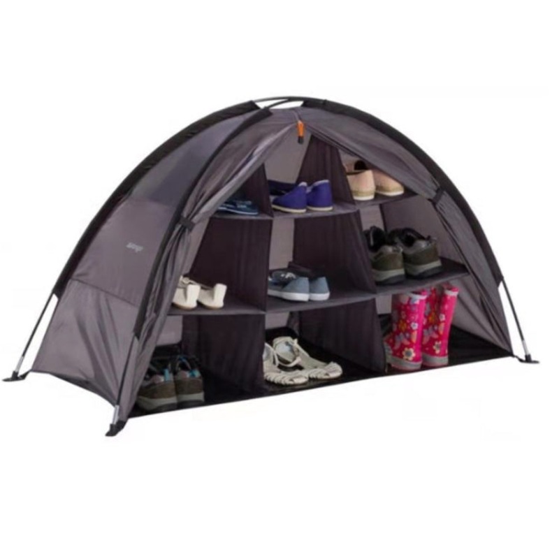 9 Compartment Foldable Camping Storage Tent Shoe Cabinet for Travel RV Clothes Organizer (Brown)
