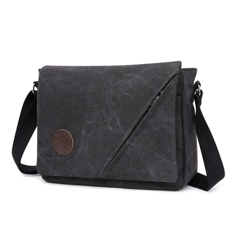 Canvas Shoulder Bag Men Casual Messenger Simple Student Schoolbag (Dark Grey)
