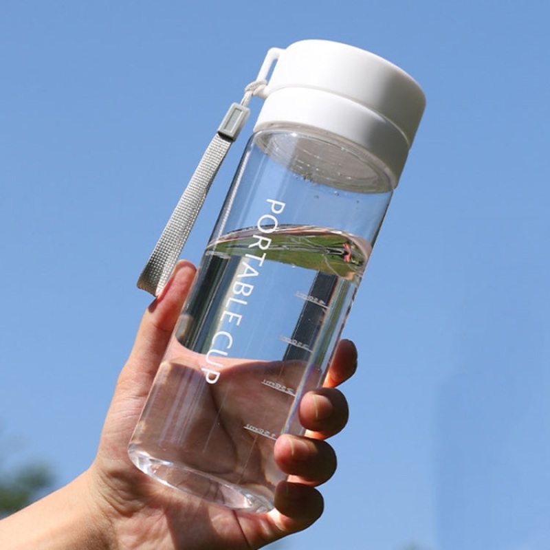 Large Capacity Outdoor Sports Mug Portable Leak-proof Teacup (Transparent White 600ml)