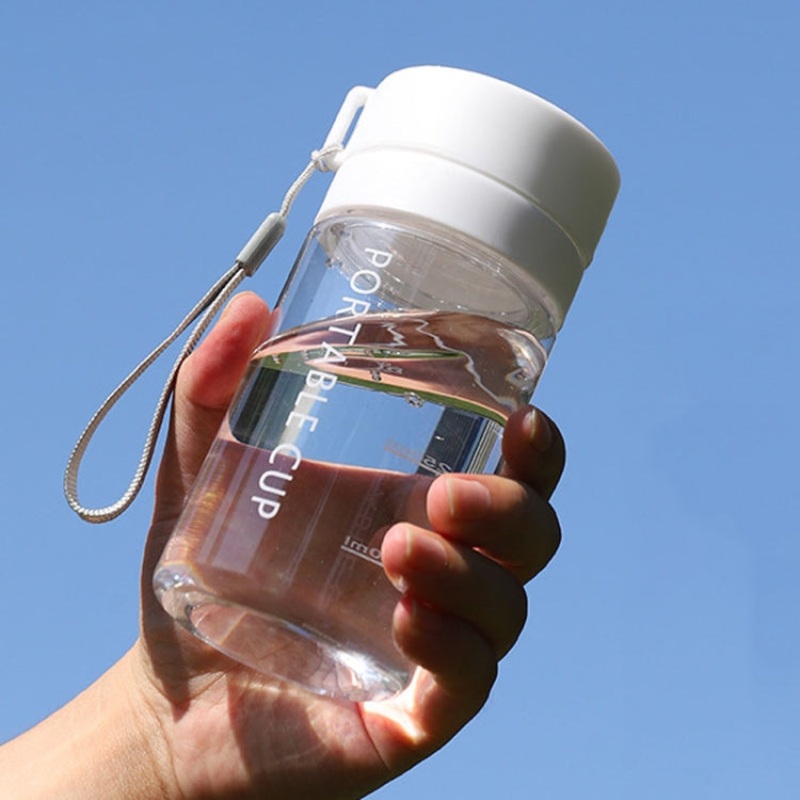 Large Capacity Sports Mug Frosted Plastic Portable Leak-proof Teacups (400ml Transparent White)