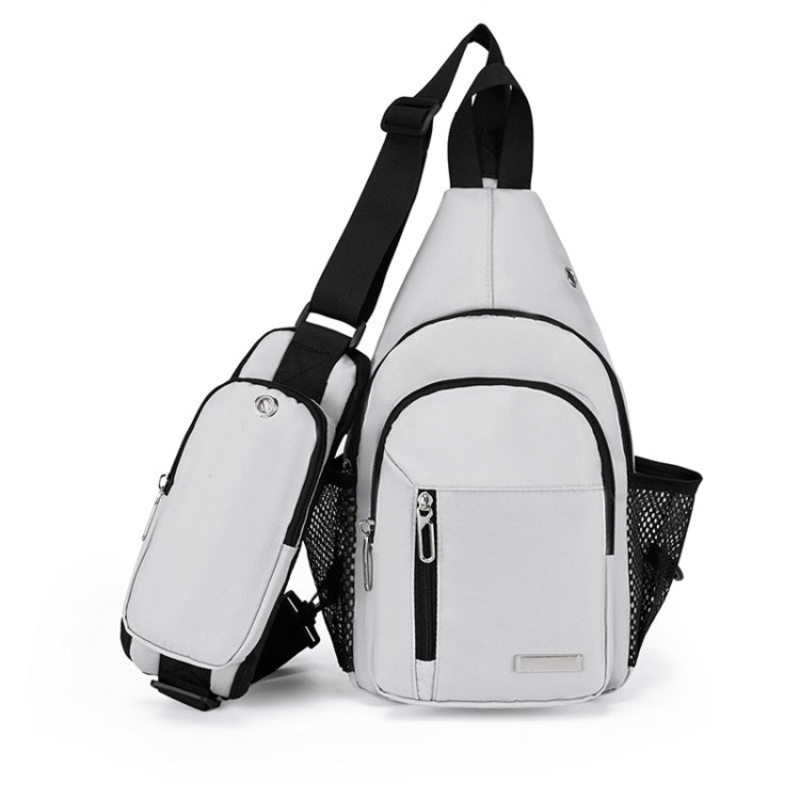 Men Casual Shoulder Bag Crossbody Small Backpack (Light Grey)