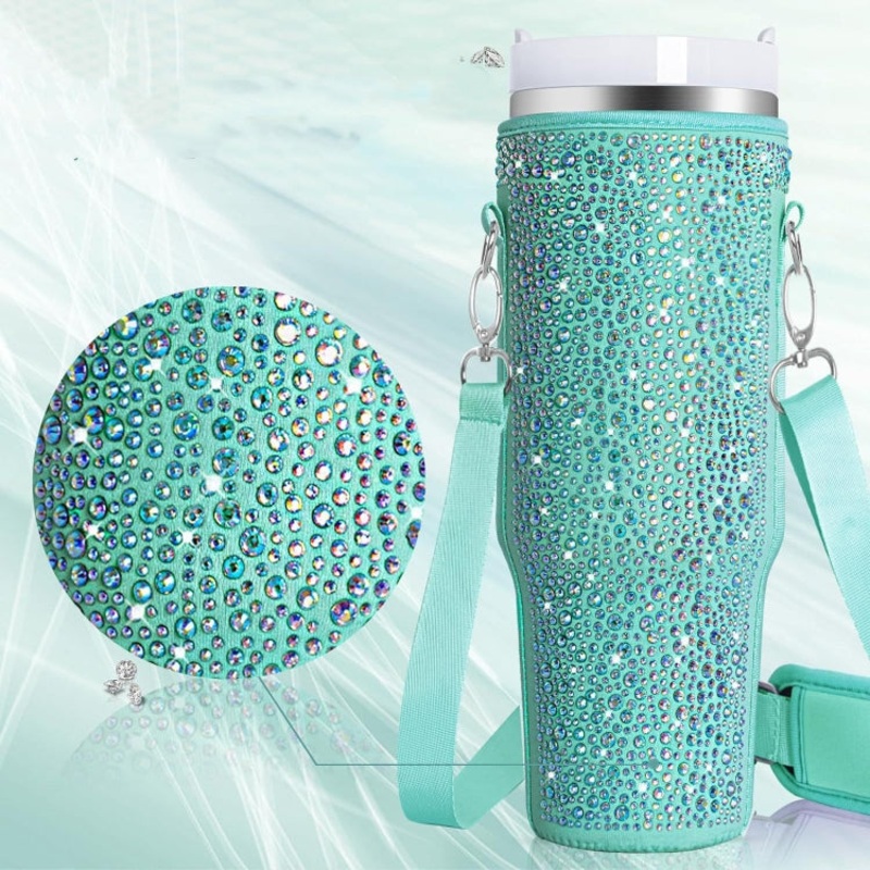 Neoprene Insulated Hot Diamond Cover for 40oz Cup Portable Bottle Green Cover (Green)