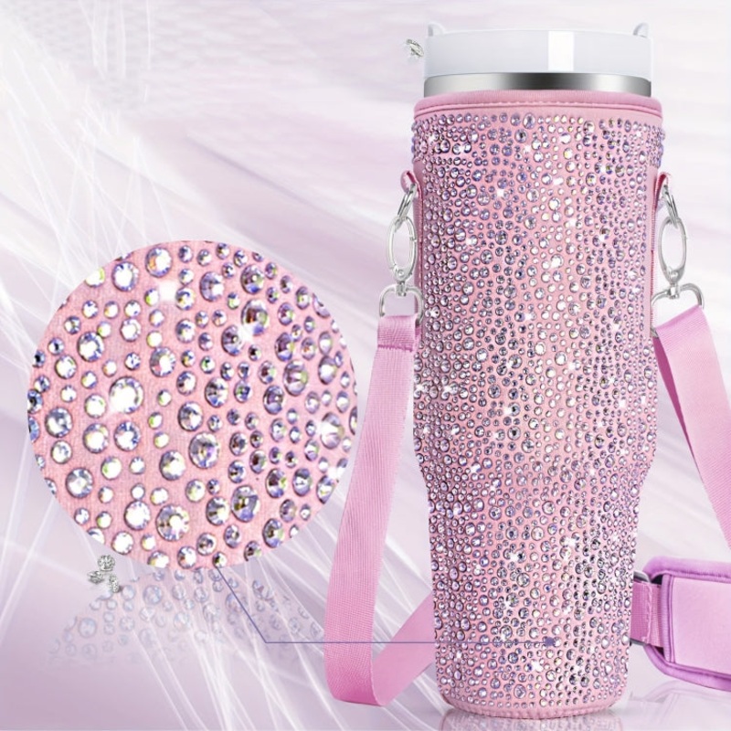 Neoprene Insulated Portable Bottle Cover Hot Diamond 40oz Cup (Pink)