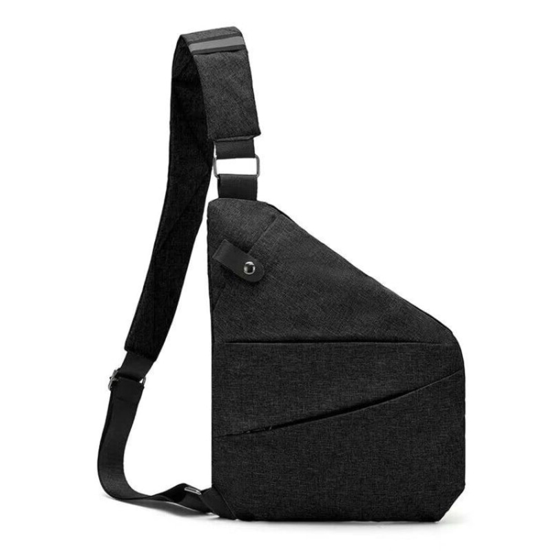 Sports Casual Men Crossbody Bag Large Capacity Multi-Pocket Single Shoulder Bag Left Shoulder Oxford Cloth Black (One Size)