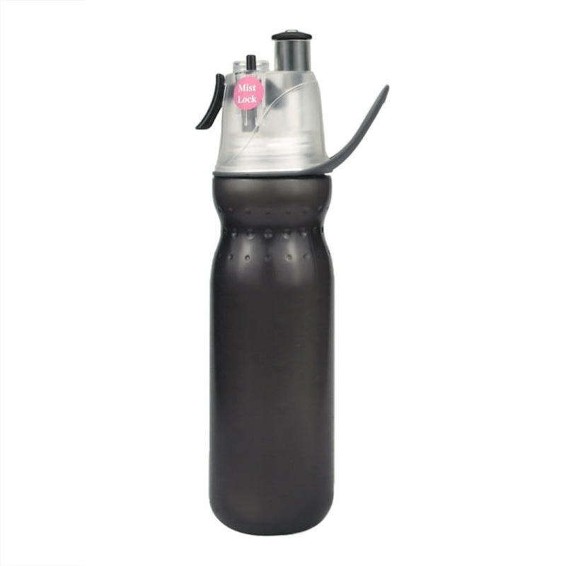 Spray Cooling Water Cup for Summer Outdoor Sports Training (Pure Black) 470ml 2-Layers