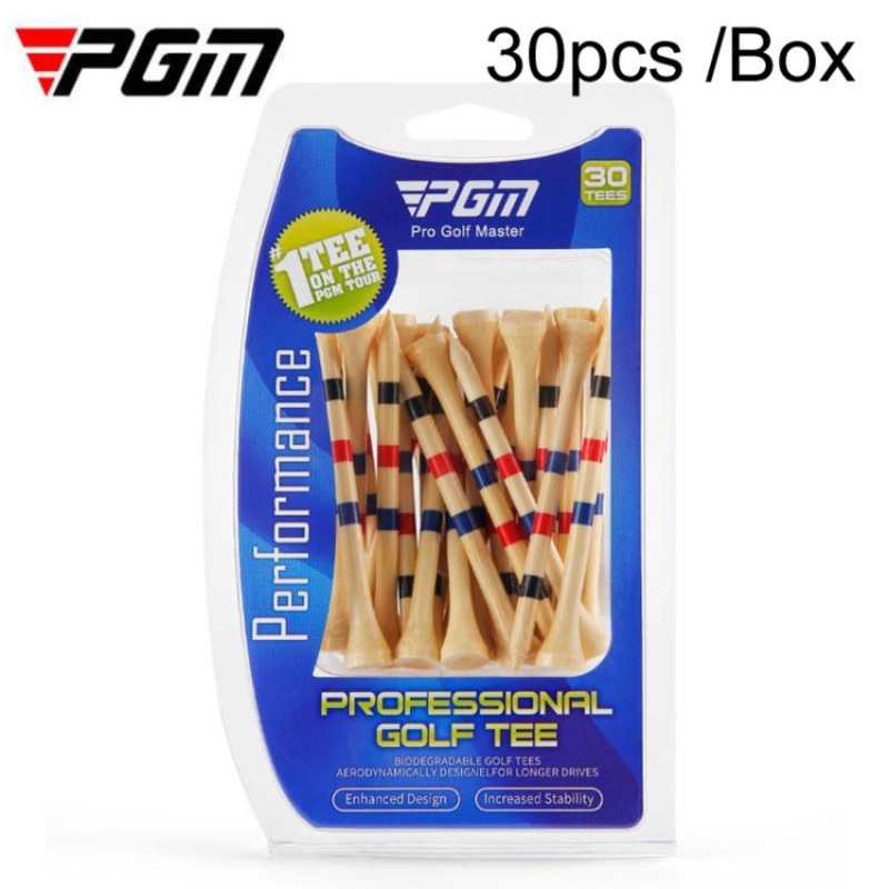 30pcs /Box PGM QT030 Golf Bamboo Tee Adjustable Height Spikes Golf Depth Marker Tee(83mm)