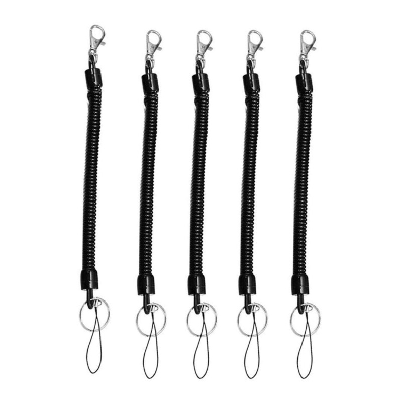 5pcs Spring Key Rope Plastic Keychain Elastic Chain (Black)