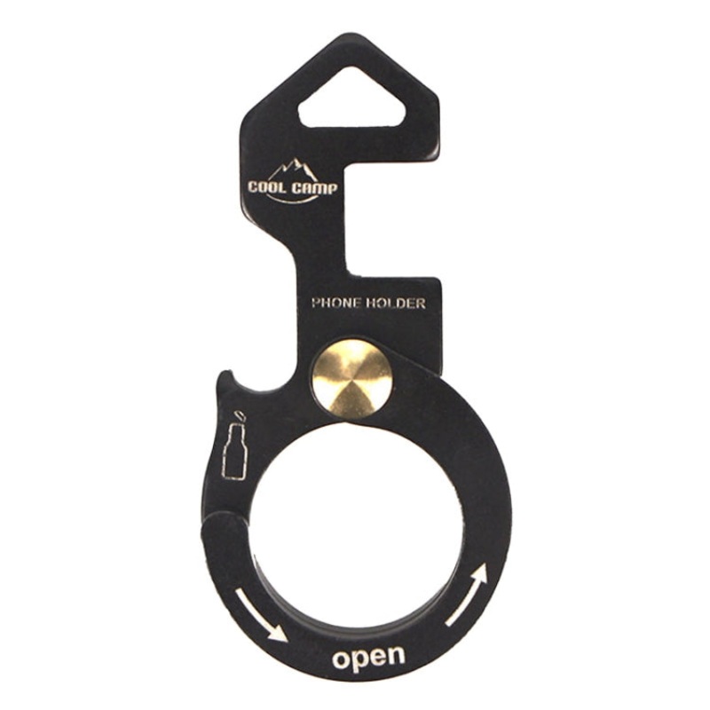 Functional Aluminum Buckle Camping Lanyard Hook Phone Holder Bottle Lifter (Black)