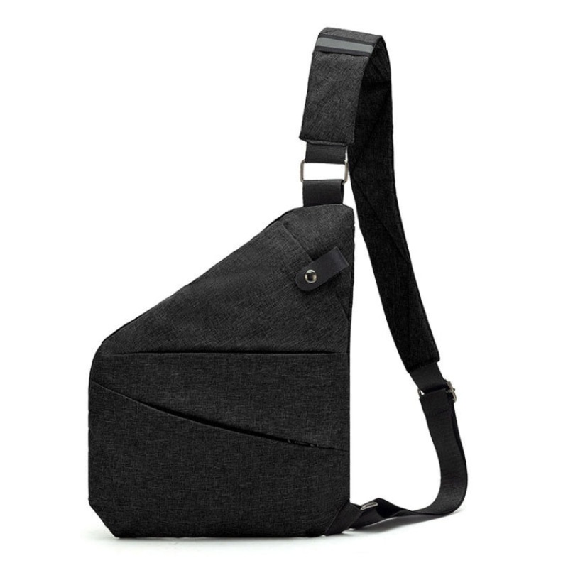 Large Capacity Multi-Pocket Sports Casual Men Crossbody Bag Right Shoulder Oxford Cloth (Black)