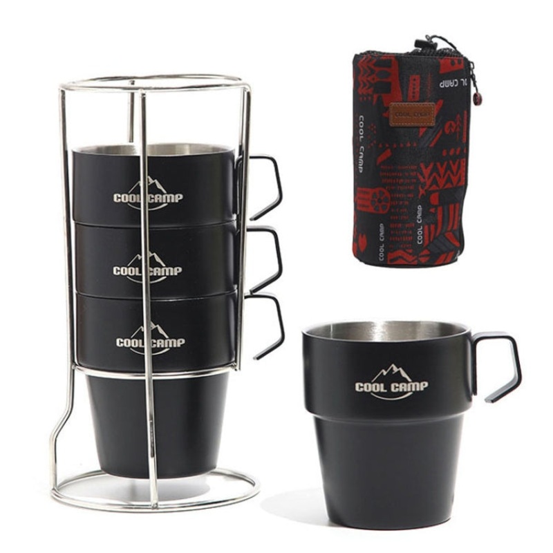 Outdoor Camping Stainless Steel Coffee Cup Thermal Insulation Anti-Scald Double Vacuum Mugs (4 In 1 Set)