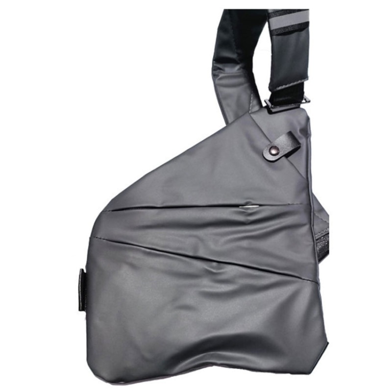 Sports Casual Men Crossbody Bag Large Capacity Multi-Pocket Single Shoulder Bag Gray (Right Shoulder Leather Film)