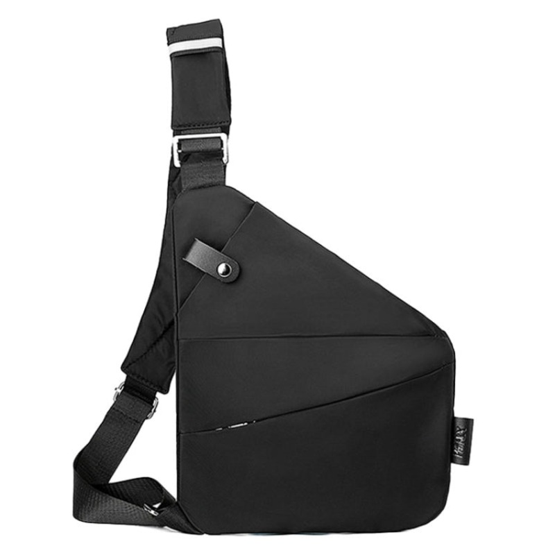 Sports Casual Men Crossbody Bag Large Capacity Multi-Pocket Single Shoulder Bag Left Nylon Black (One Size)