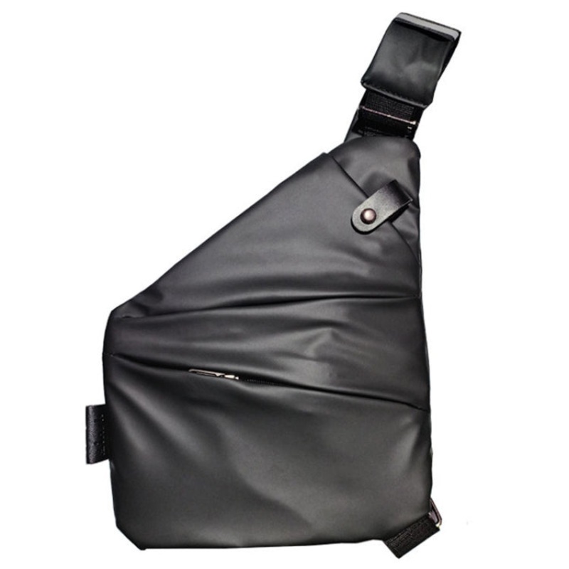 Sports Casual Men Crossbody Bag Large Capacity Single Shoulder Bag (Black Leather Film)
