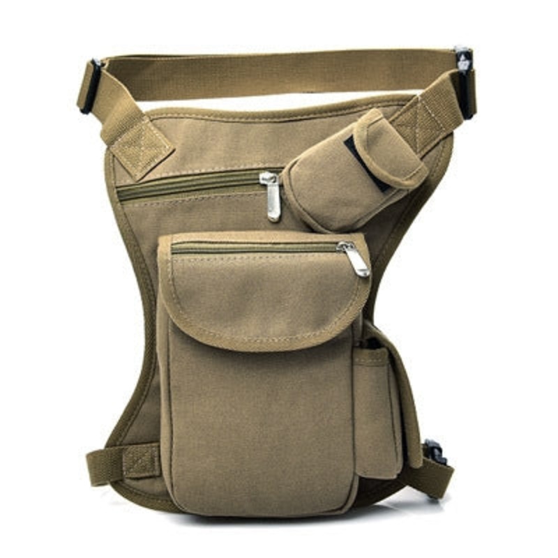 Cycling Multi-Functional Canvas Waist Bag Outdoor Leg Bag Casual Sports (Khaki)