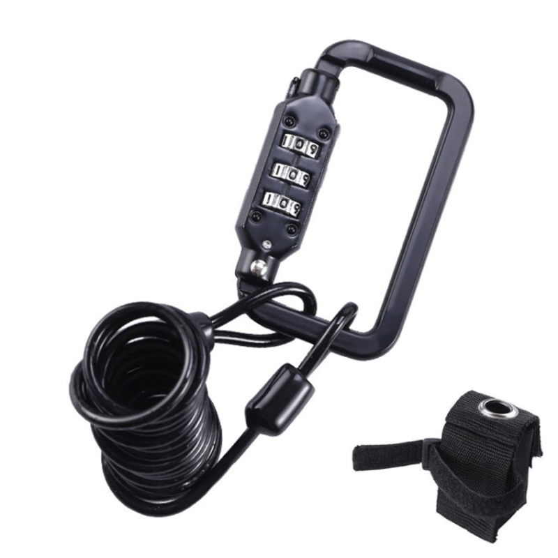 Universal Safety Code Wire Rope Helmet Lock for Motorcycles and Bicycles (Black) + Storage Bag