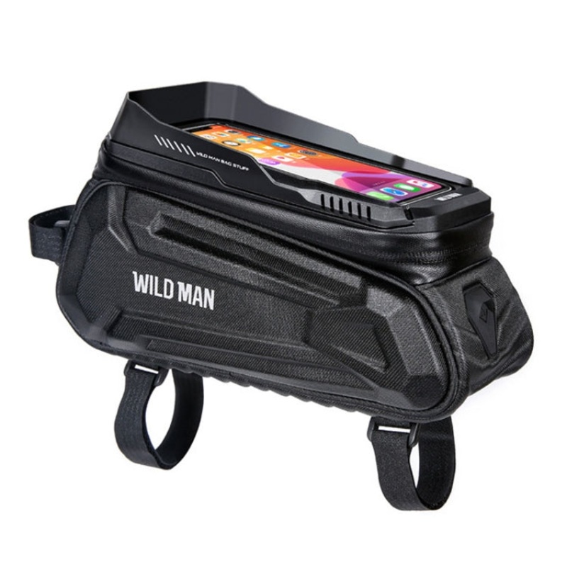 Waterproof Bike Front Beam Bag EVA Hard Shell Touch Screen Phone Bag Twill Pattern (1.2L)