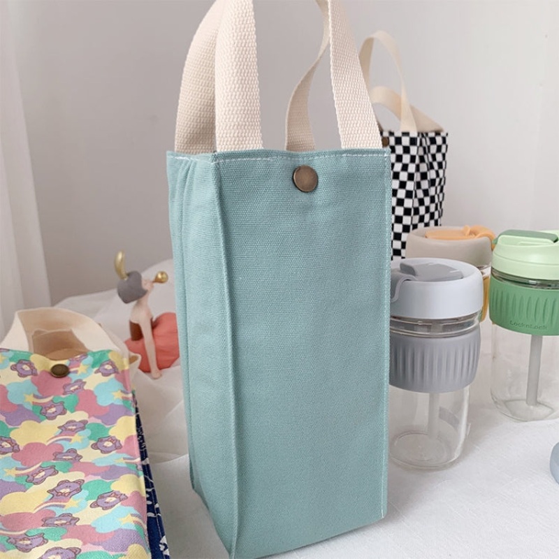 Canvas Thermos Cup Protective Cover Universal Water Bottle Tote Bag (Bean Green)