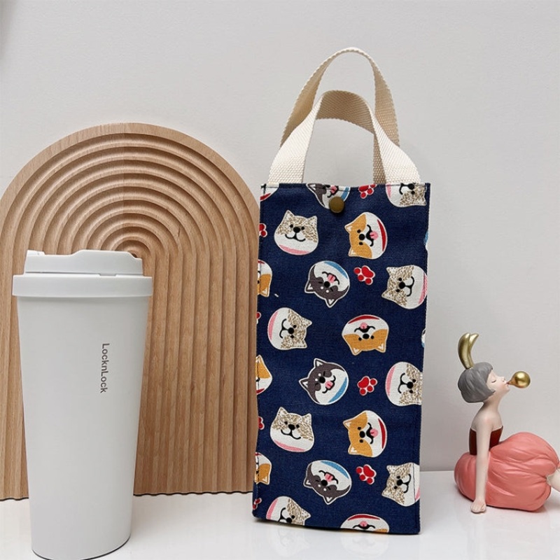 Canvas Thermos Cup Protective Cover Universal Water Bottle Tote Bag Water (Blue Dog)