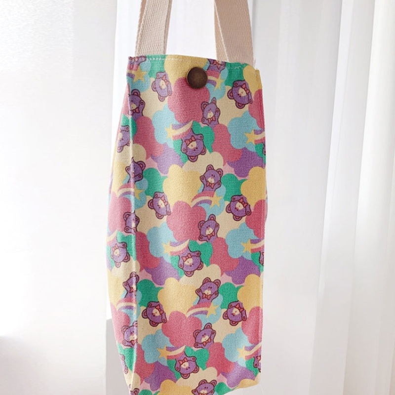 Canvas Thermos Cup Protective Cover Water Bottle Tote Bag (Pink Bear)