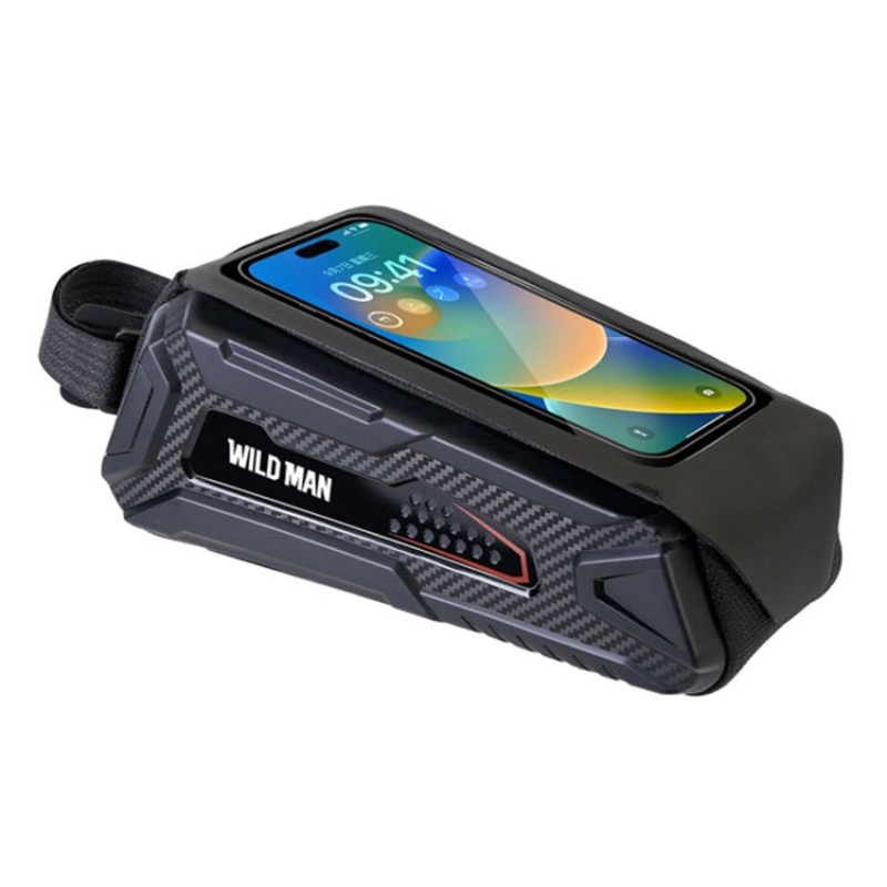Wild Man EVA Hard Shell Mountain Bike Mobile Phone Touch Screen Waterproof Front Beam Bag (Black Red)