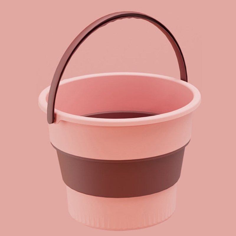 Folding Portable Plastic Bucket Outdoor Fishing Barrel Car Travel Wash Barrel (Light Pink) - 5L