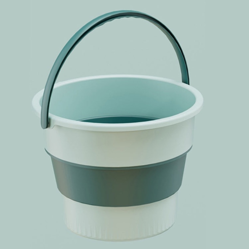 Folding Thickened Portable Plastic Bucket Outdoor Fishing Barrel Car Travel Wash Barrel (Light Green)