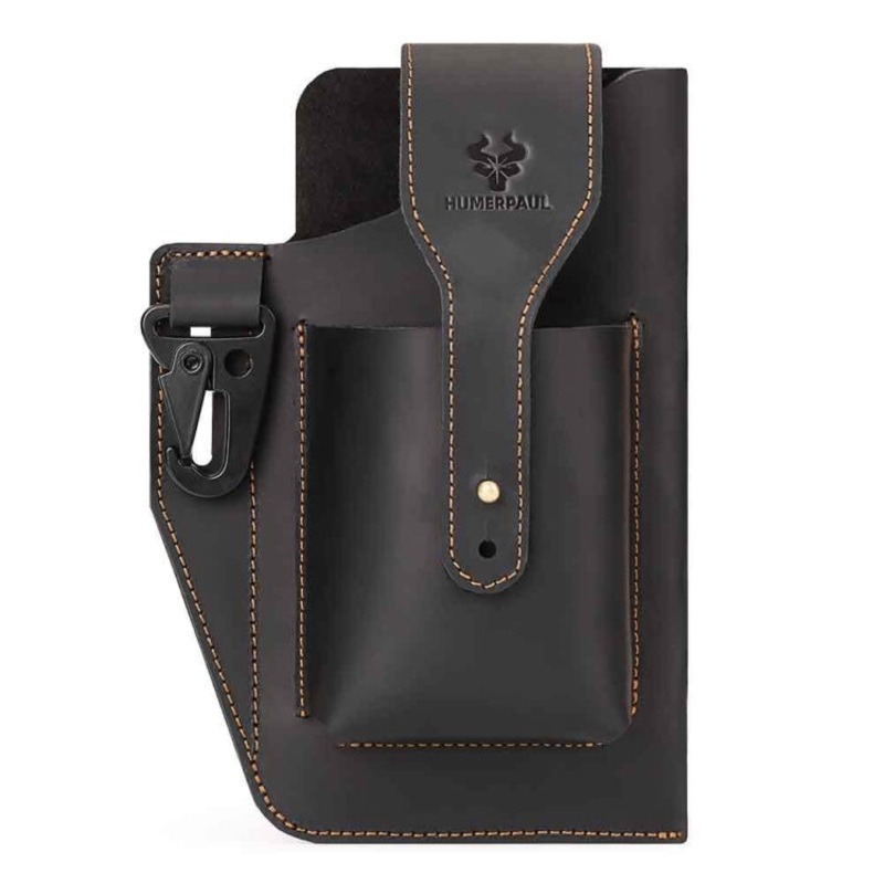 Humerpaul Retro Keychain Leather Mobile Phone Waist Bag for Men (Black)