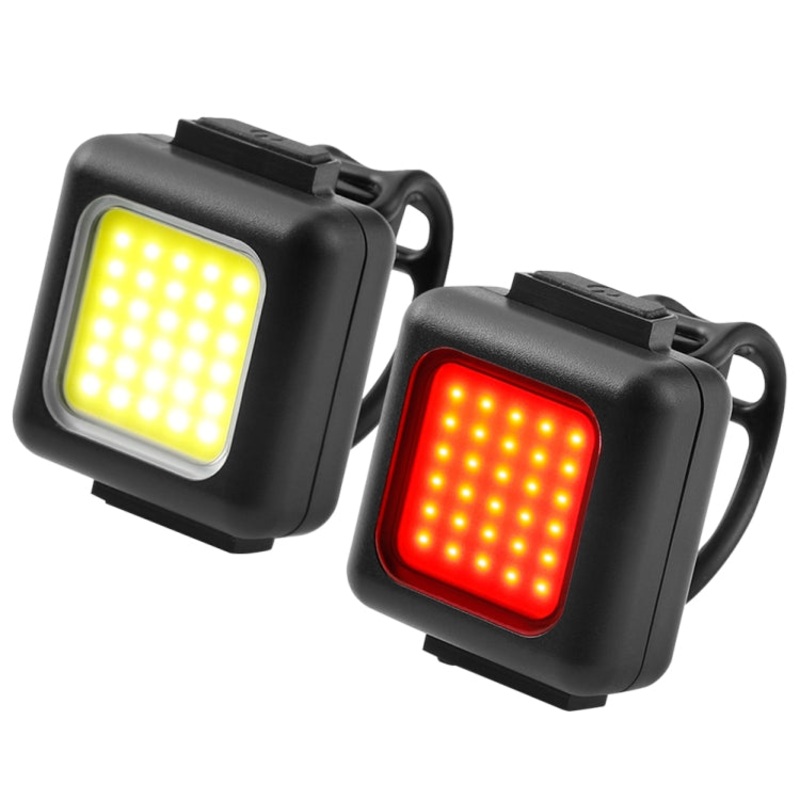 Waterproof USB Rechargeable Mini Mountain Bike Light COB Lamp Beads for Cycling (White Headlight+Red Taillight)
