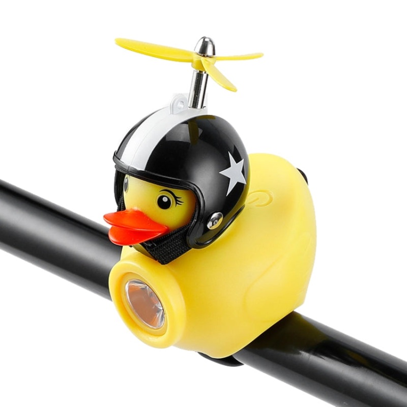 Yellow Duck Bike Bell Handlebar Headlight Car Ornaments Cycling Accessories Decor (Star Helmet Black)