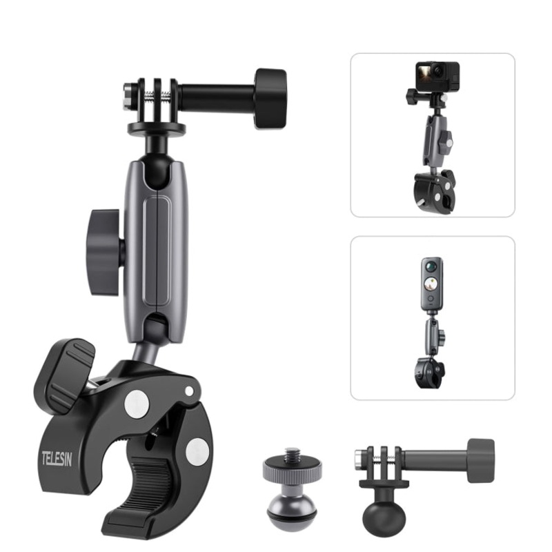 Aluminum Alloy Crab Claw Handlebar Tube Clamp for Sports Camera Mobile Phones (Black)