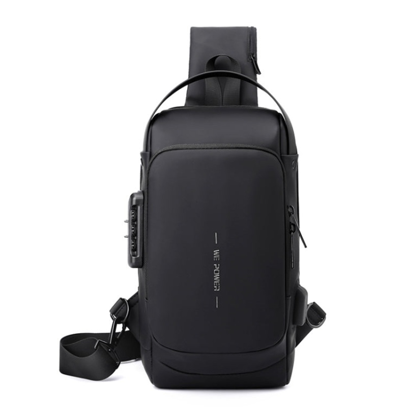 Men Chest Bag Anti-Theft Password Lock Locomotive Bag Messenger Bag (Black)