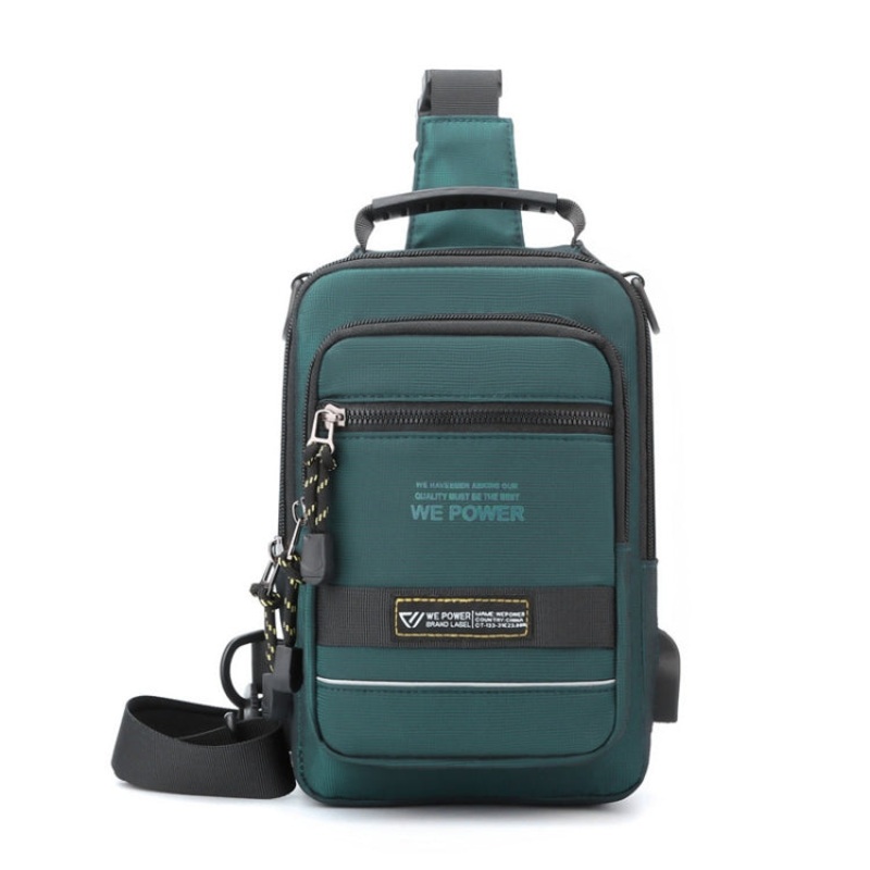 Men Chest Bag Outdoor Shoulder Messengers Bag With USB Charging Port Sports Small Bag (Dark Green)