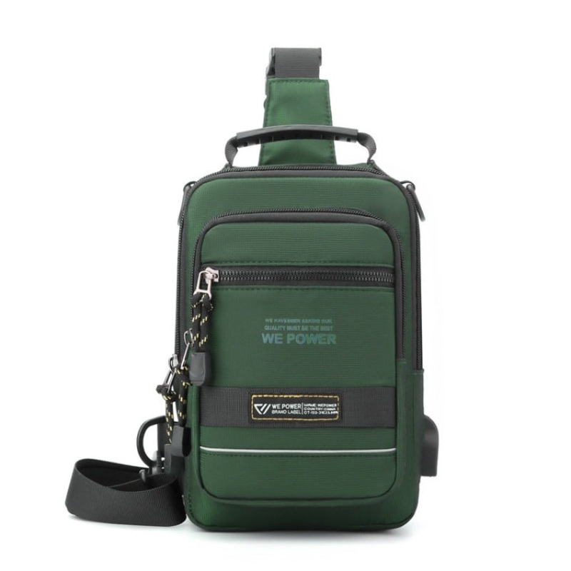 Men Chest Bag Outdoor Shoulder Messengers Bag With USB Charging Port Sports Small Bag (Gray Green)