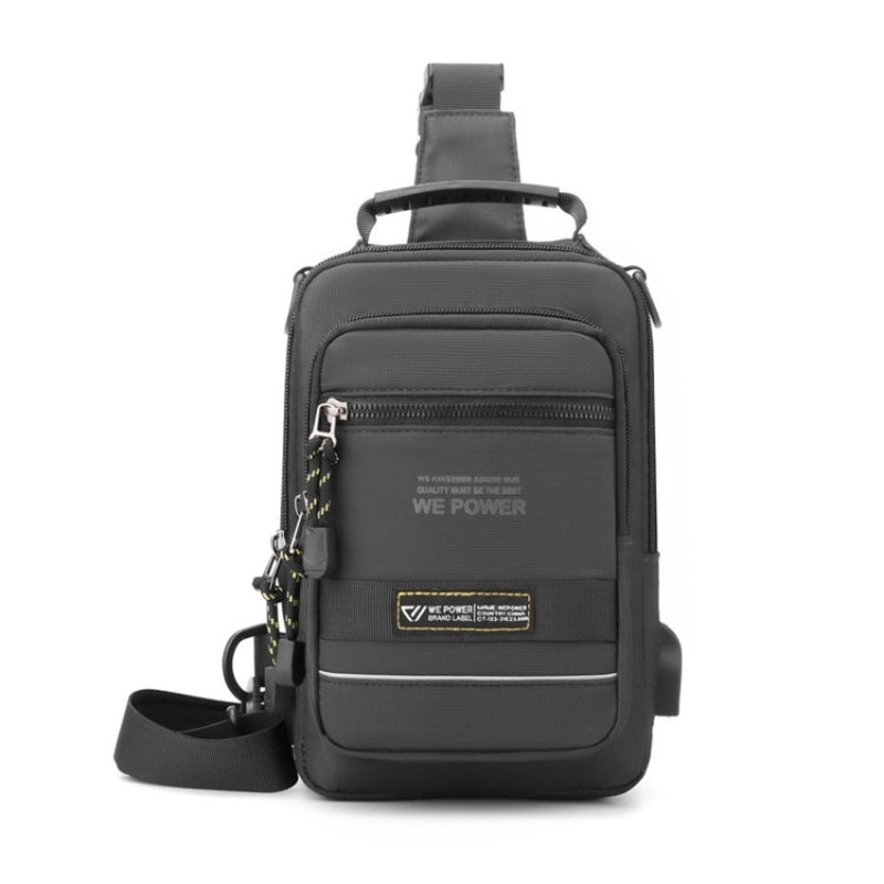 Men Chest Bag Outdoor Shoulder Messengers Bag With USB Charging Port Sports Small Bag Grey (One Size)