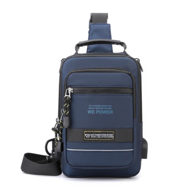 Men Chest Bag Outdoor Shoulder Messengers Bag with USB Charging Port Sports Small Bag (Royal Blue)