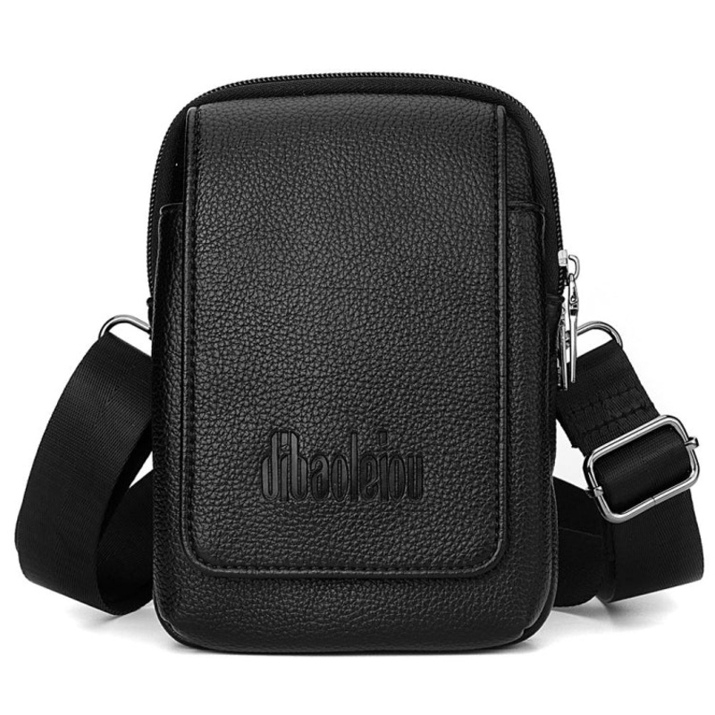 Men Waist Bag Vertical Belt Hanging Bag Outdoor Sports Mini Mobile Phone Bag (Black Double Layer)