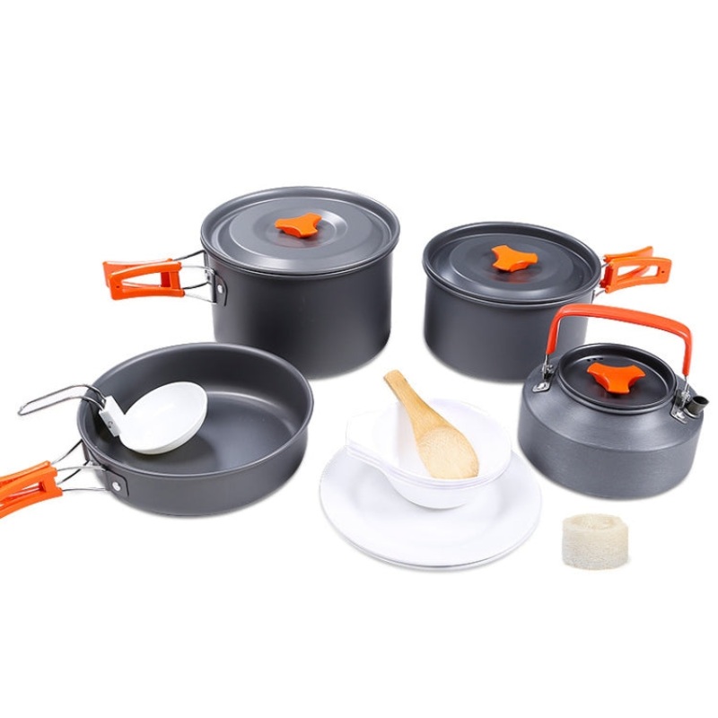 Outdoor Aluminum Stove Portable Storage Camping Set (Gray) for 4-5 People