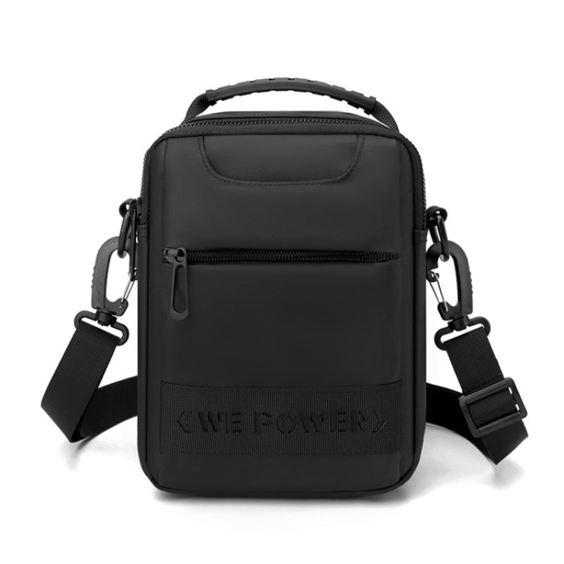 Simple Men Messenger Bag Can Wear Belt Hanging Handheld Shoulder Bag (Black)