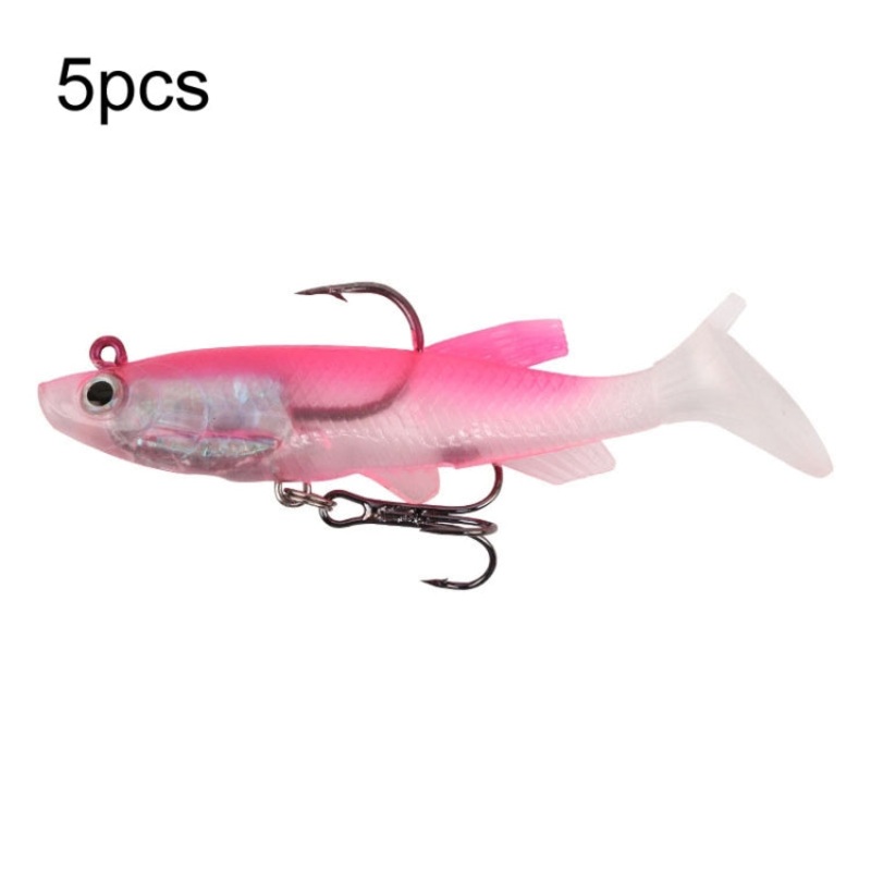 5pcs Roadrunner Soft Lures Leadheads Luminous Lures(Pink  T Tail)