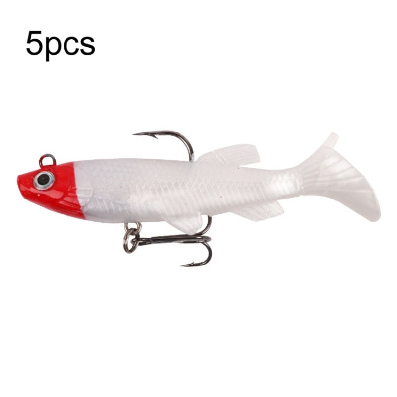 5pcs Roadrunner Soft Lures Leadheads Luminous Lures(Red White T Tail)